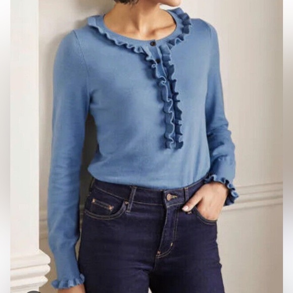 Boden Tops - Boden Lara Frill Henley Sweater Navy Blue 14 Cotton